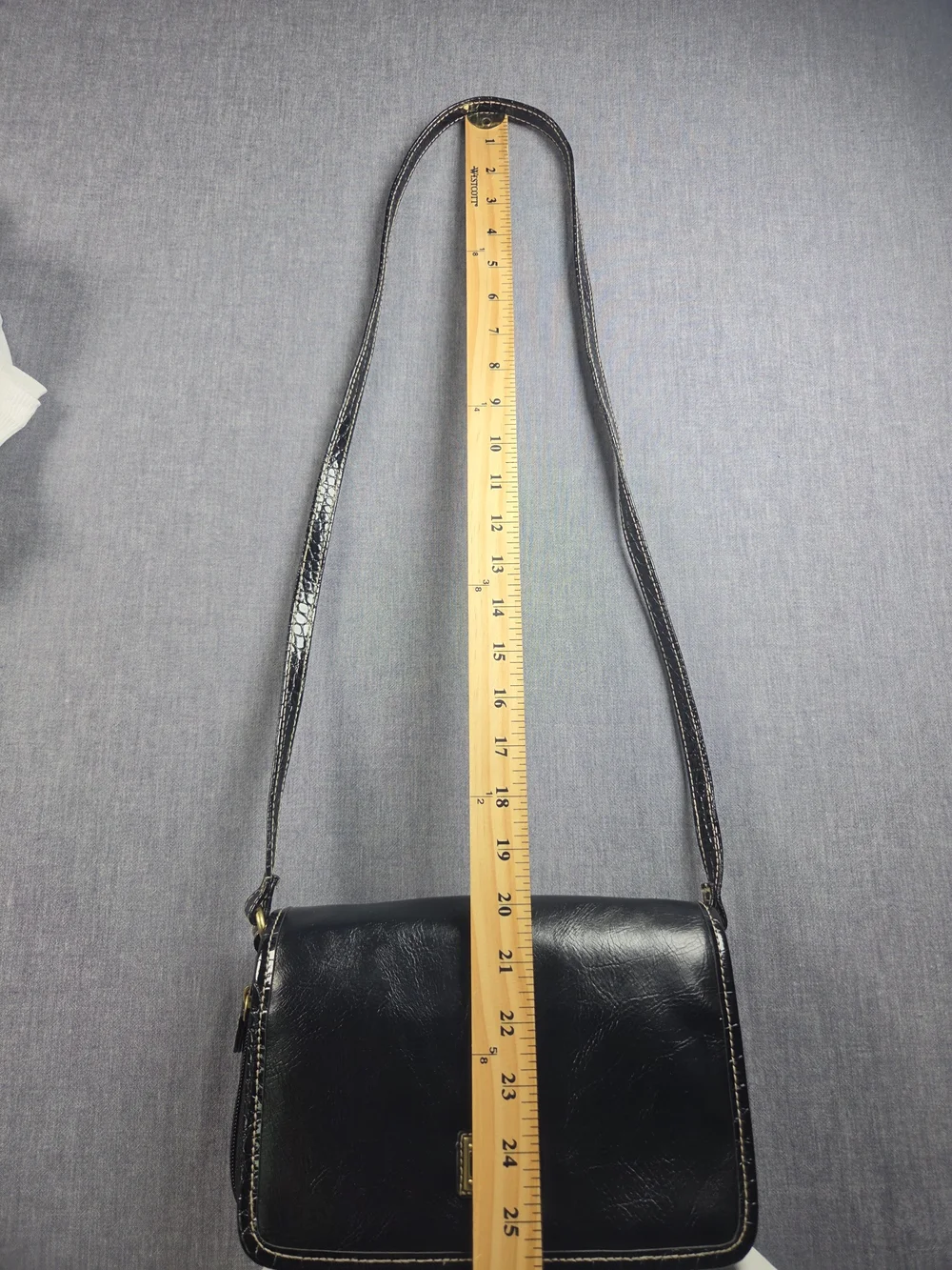 Black Leather Crossbody Shoulder Bag with Gold Accent